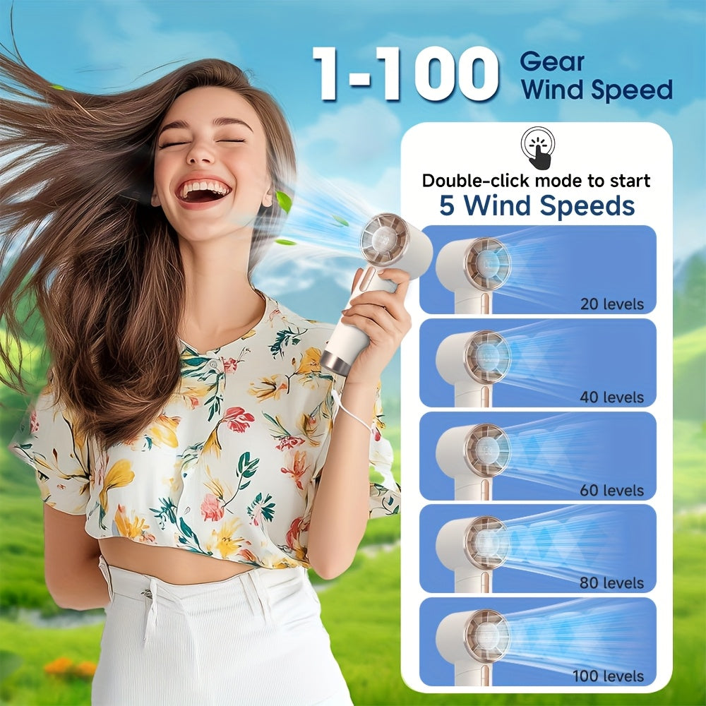 Portable Handheld Fan – 100-Speed Power with LCD Display & Silent Cool